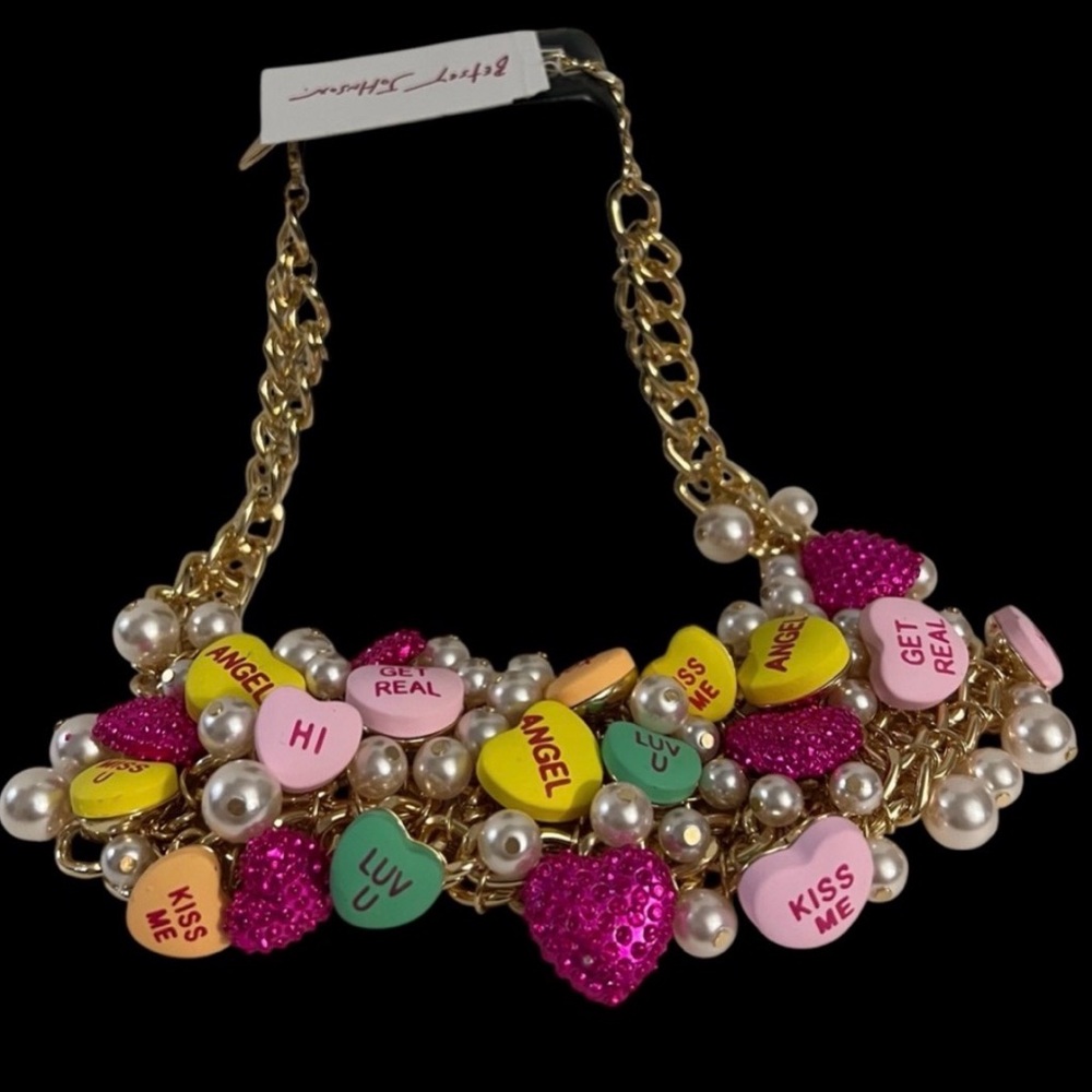 👉✨️ Betsey Johnson Multicolor think pink XO statement Necklace - Picture 4 of 7